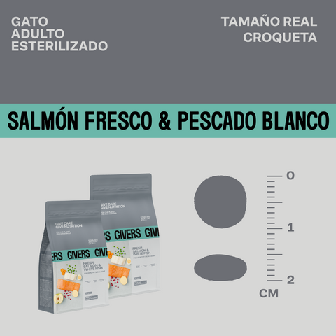 Pienso Para Gato Adulto Esterilizado de Salmón Fresco y Pescado Blanco Para Piel y Pelaje Saludables