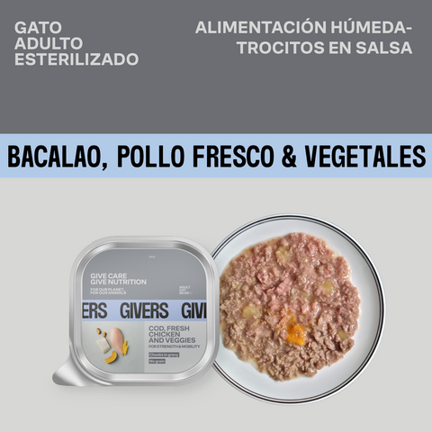 Trocitos en Salsa Para Gato Adulto de Bacalao, Pollo Fresco y Vegetales Para Fuerza y Movilidad